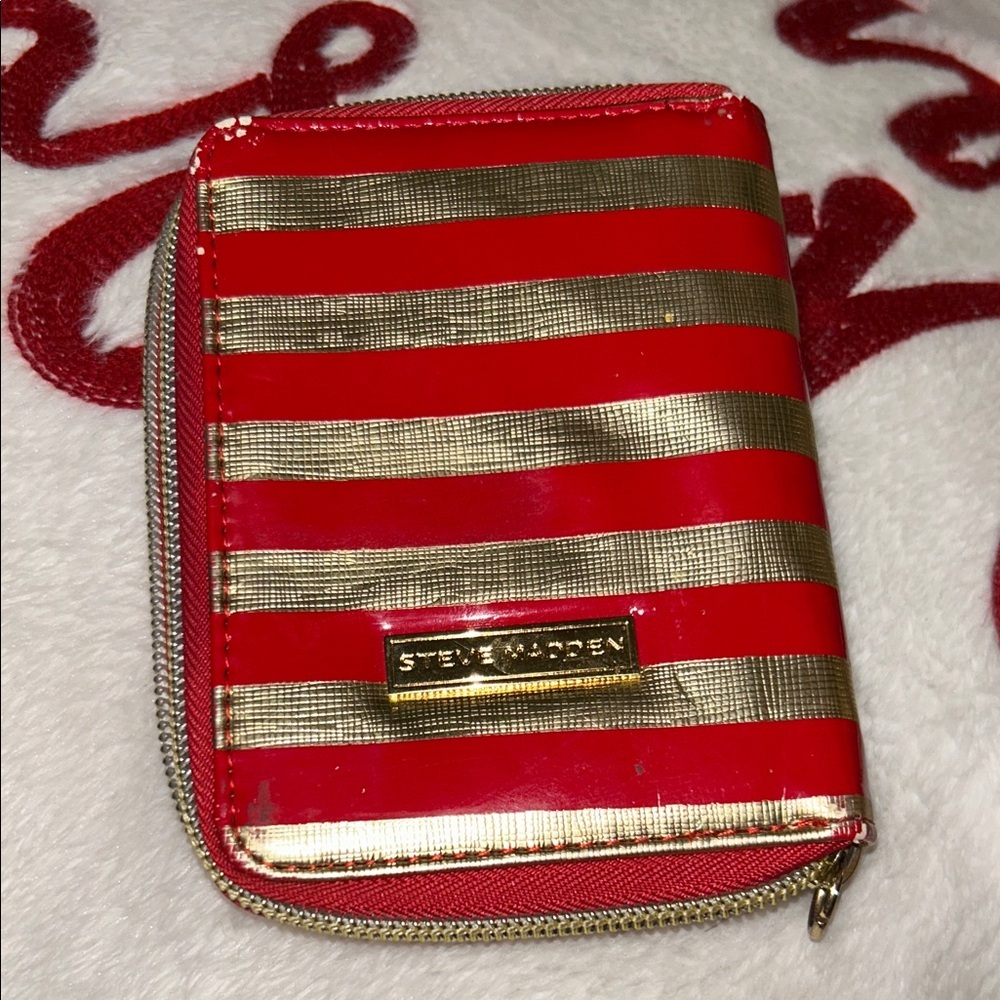 Steve Madden Vibrant Red and Gold Striped Wallet